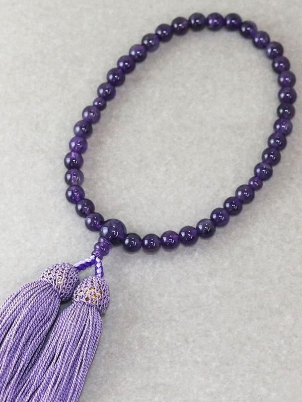 女性用数珠】紫水晶7mm玉 共仕立 正絹頭付切房 - 仏壇・仏具の三善堂