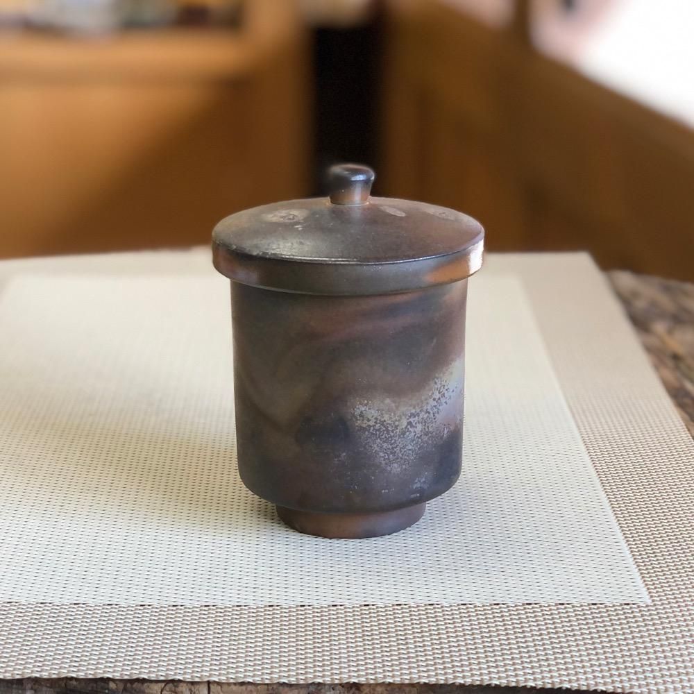 昭和レトロ、吉備焼き蓋物 蓋付き切立ち湯呑み - 陶古窯ONLINE SHOP