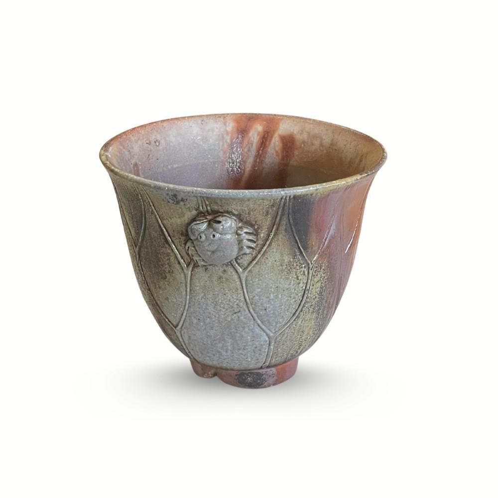 備前焼 小西陶古作 窯変大型角花器 面取飾り花瓶 共箱 高さ27.2㎝☆美