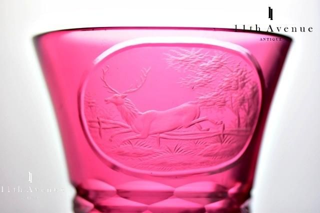 19世紀アンティークBohemian ボヘミアンガラス グラス鹿文