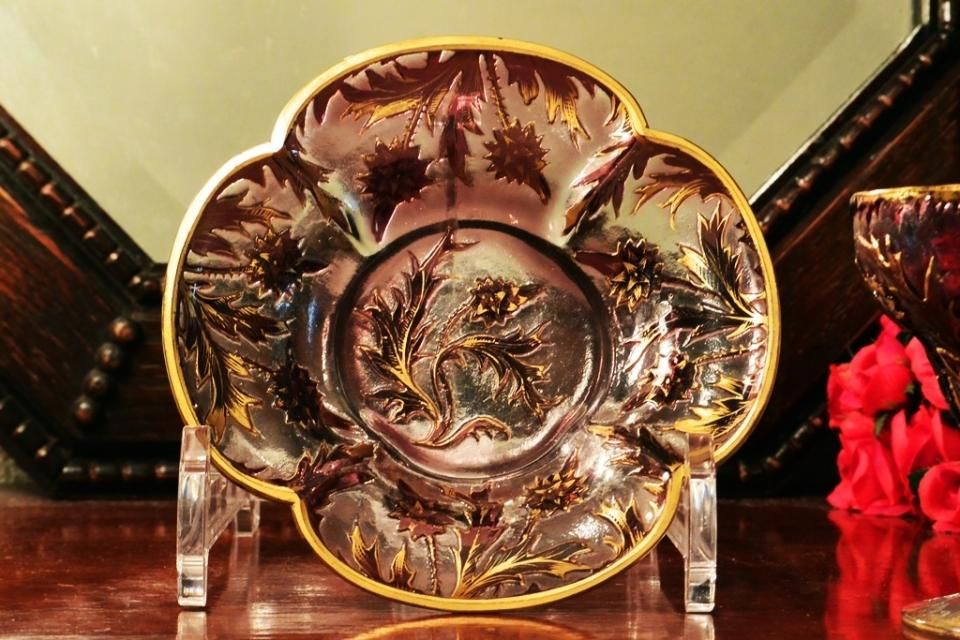 ボヘミアガラス【アンティーク】 アール・ヌーヴォー 薊文カップ