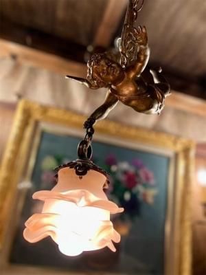 フランスアンティーク クランベリーシェード ペンダントライト 照明