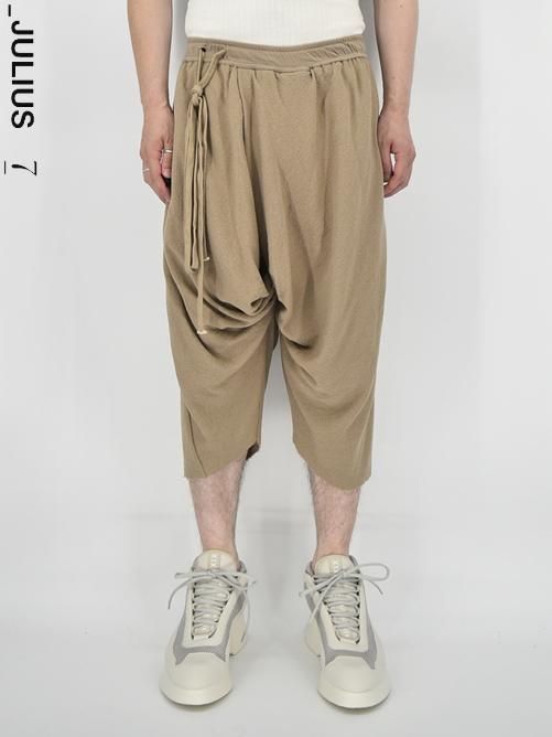 JULIUS[ユリウス] / GORDINI Shirring Crotch Cropped Pants -SAND