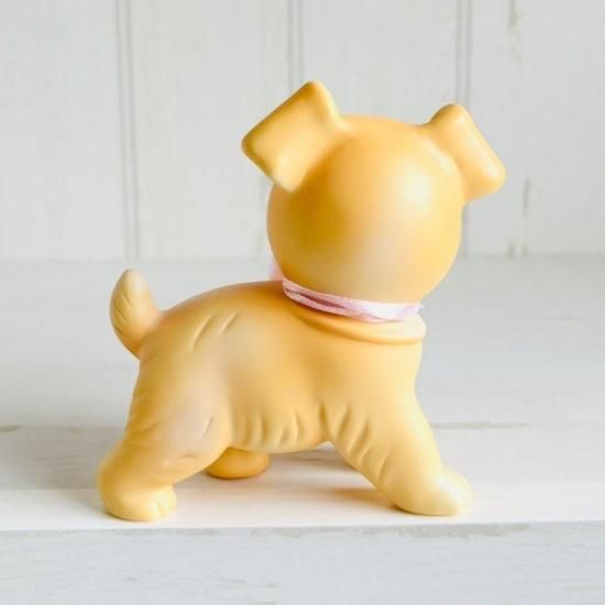 レトロドール】デコ犬 パール・ピンク・リボン レトロ・ソフビ人形