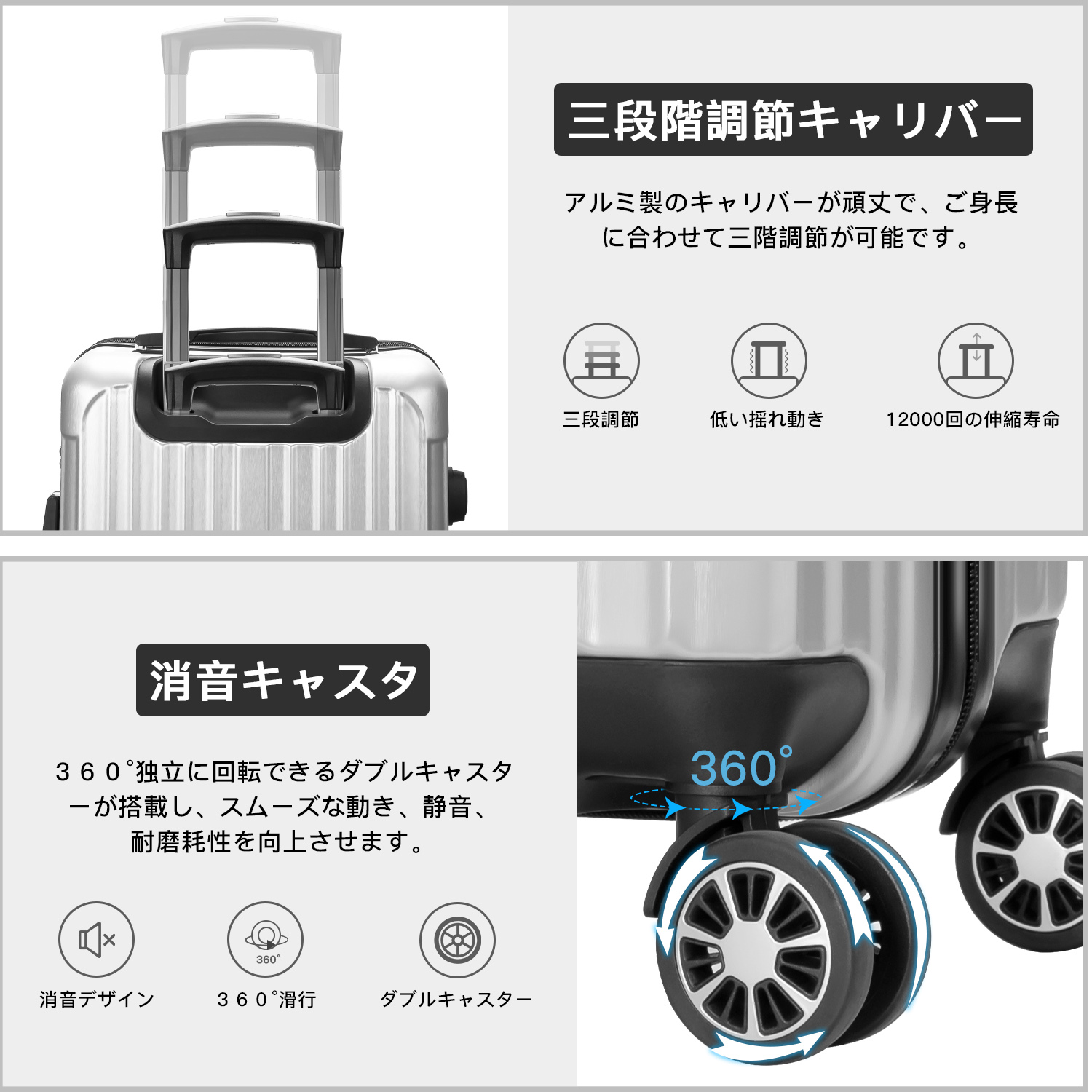 スーツケース 50L キャリーバッグ TSAロック搭載 アルミフレーム 超