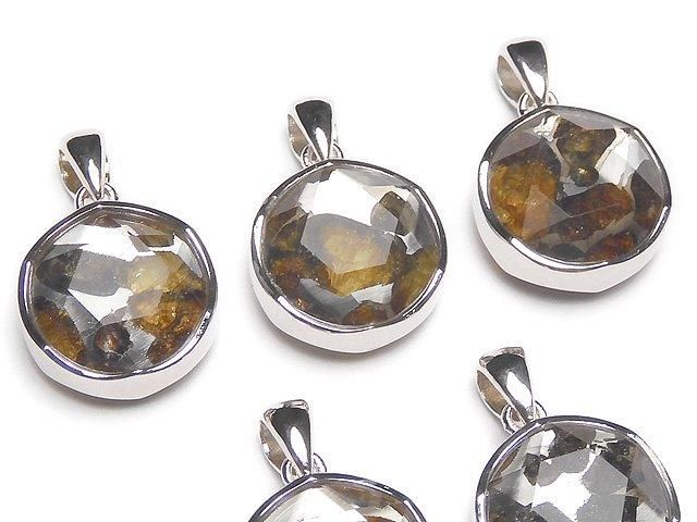 天然セリコパラサイト隕石ペンダント トップスターリングシルバー