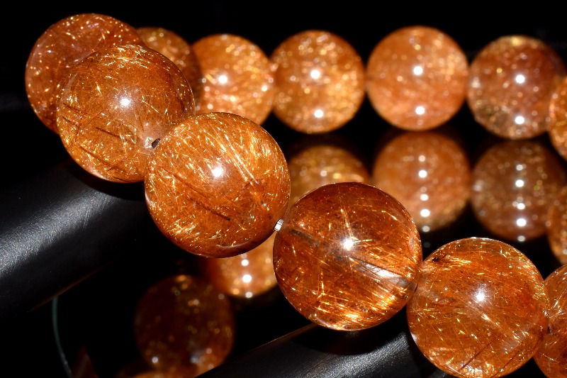 1点物】赤針水晶 レッドブロンズルチルクォーツ 13.5mm ブレスレット_