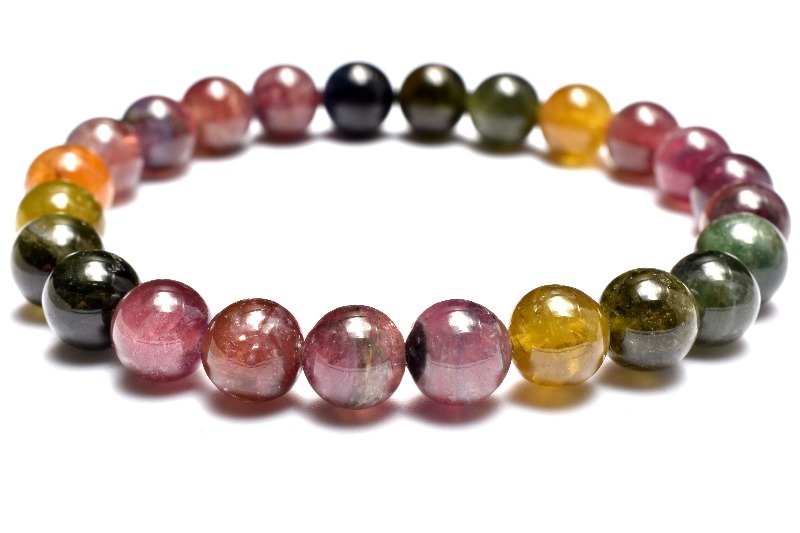 1点物】上質◇マルチカラー トルマリン 7.5mm ブレスレット _MC1523