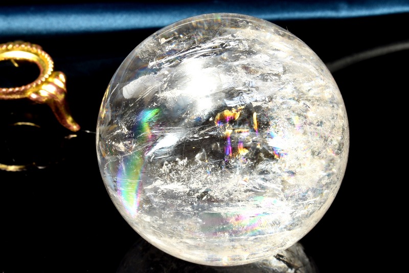 1点物】高透明◇アイリスクォーツ レインボー水晶 55mm 丸玉(台座付き