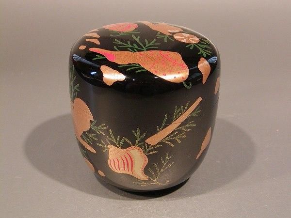 茶道具 溜塗 海松貝 内銀 大棗 中村宗尹 共箱 加賀蒔絵 棗 茶