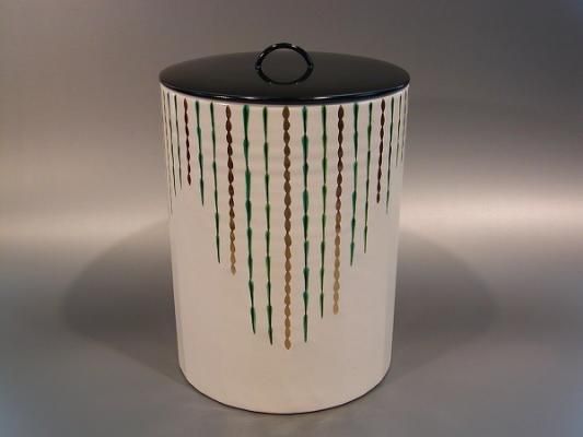 茶道具 水指 灰釉 木賊（とくさ）絵、京都 秋峰窯 中村良二作、桐共箱