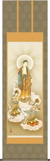 仏事用掛軸-阿弥陀三尊佛/大森宗華(尺五)床の間 掛け軸 モダン