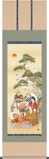 掛け軸 七福神掛軸-七福神/緒方葉水(尺五)床の間 和室 おめでたい 縁起