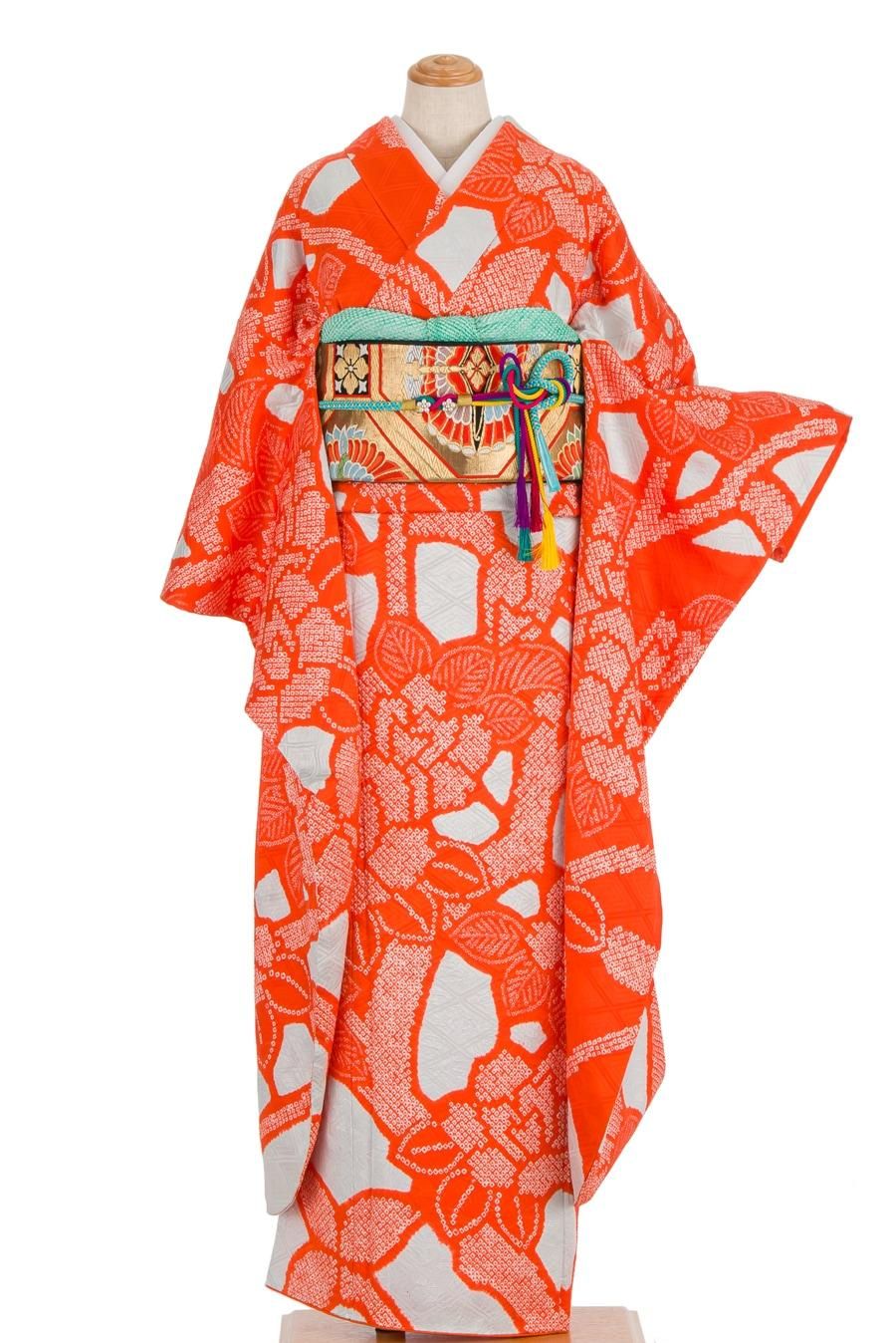 振袖 絞り 朱の花 - からん::アンティーク着物・リサイクル着物の通販