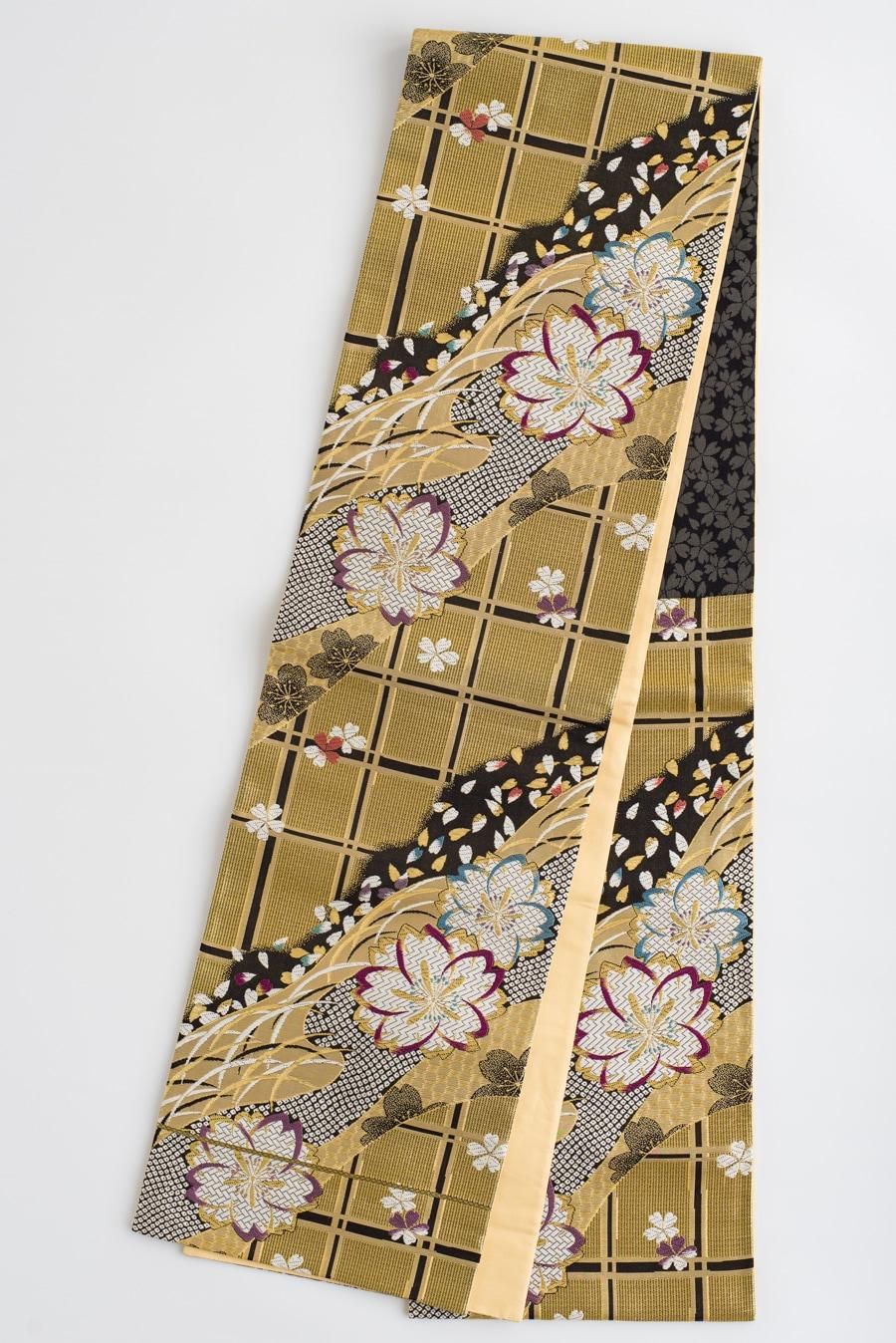 袋帯○金の格子に桜 - からん::アンティーク着物・リサイクル着物の