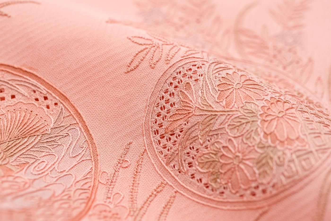 付け下げ訪問着 汕頭刺繍 花と水鳥 - からん::アンティーク着物