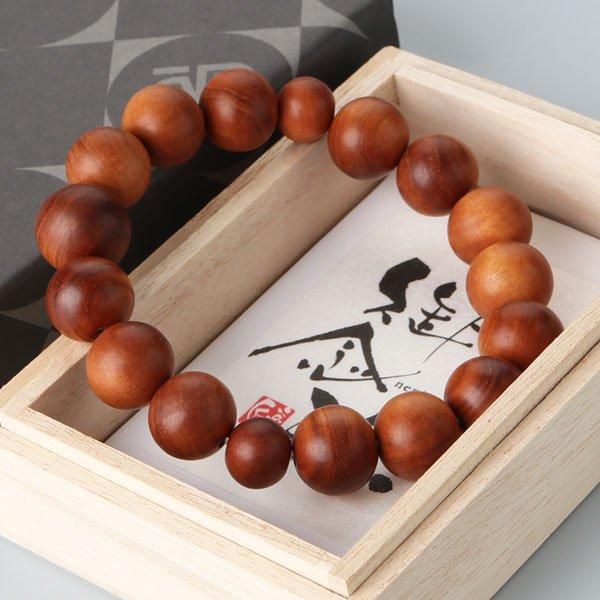 数珠ブレスレット 約14×15ミリ 白檀 （インド産）桐箱付き - 数珠 京