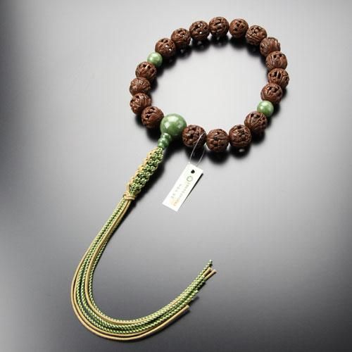 浄土真宗 数珠 男性用 羅漢彫り 柘植 独山玉 紐房 - 数珠 京念珠 専門