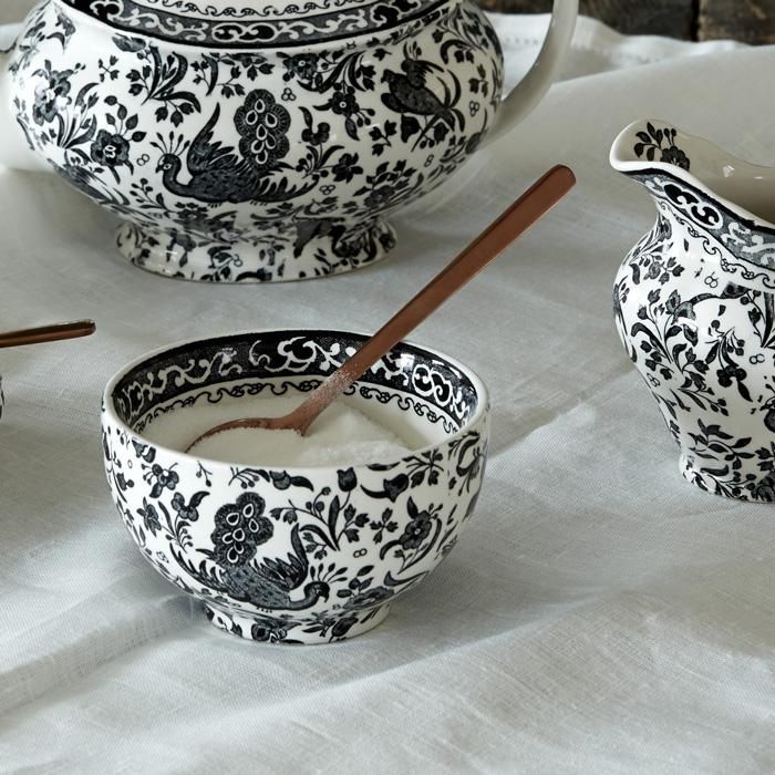 イギリス食器 Burleigh ブラックリーガルピーコック シュガーボウルL