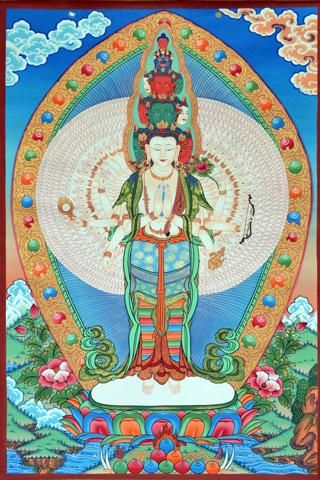 十一面千手観音（十一面千手観自在菩薩）[M]・タンカ（仏画）｜彩雲