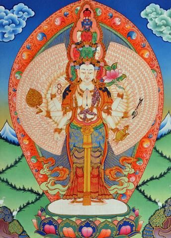 十一面千手観音（十一面千手観自在菩薩）[M]・タンカ（仏画）｜彩雲