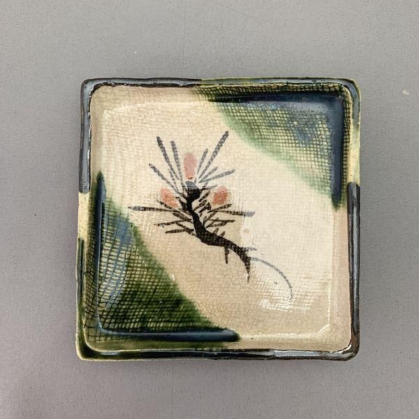 織部焼角豆皿｜希少な手描きアンティーク｜日常使い贈り物に最適