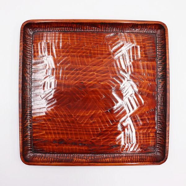 アンティーク 讃岐彫 古い松材のくり貫き角盆(四方盆)5枚セット ②