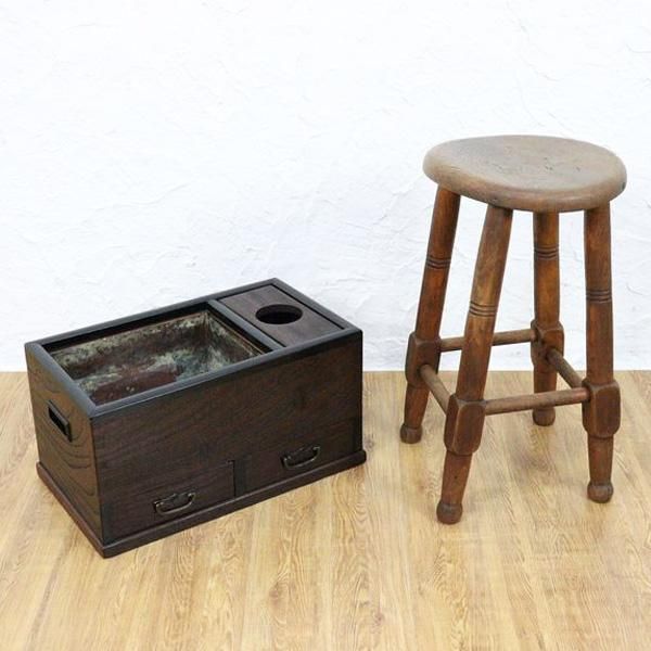 煙草盆 たばこ盆 古民具 日本製 アンティーク 大正時代 - ブルー