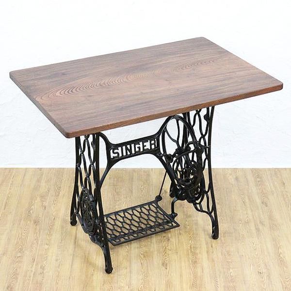 アンティーク※ SINGER足踏みミシン脚のテーブル ケヤキ天板 アイアン