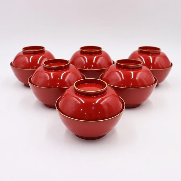 輪島塗朱塗り金縁吸物椀 大正時代アンティーク