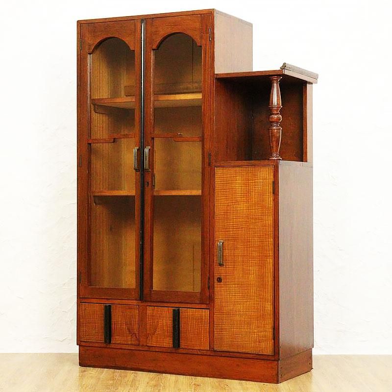 9/10まで！ 昭和レトロ キャビネット 彫りガラス 引き出し付き 9/10