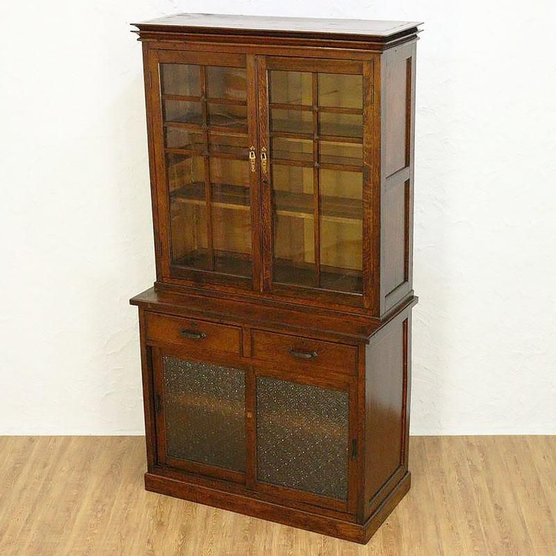 洋館風 2種ガラス 食器棚 キャビネット 収納力 日本製 木製 大正