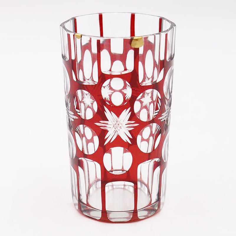 アンティーク 赤色被 切子 ガラス 器 台 トロ 大正-昭和(BB461) 金継ぎ