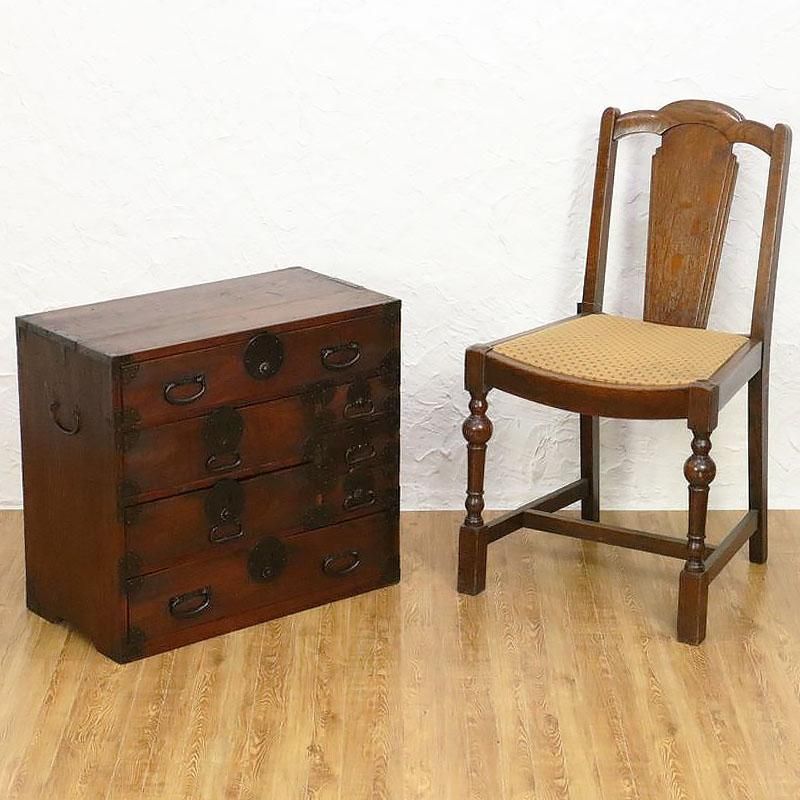 綺麗な丸金具庄内箪笥2段 漆塗りタンス 収納 古家具 古民