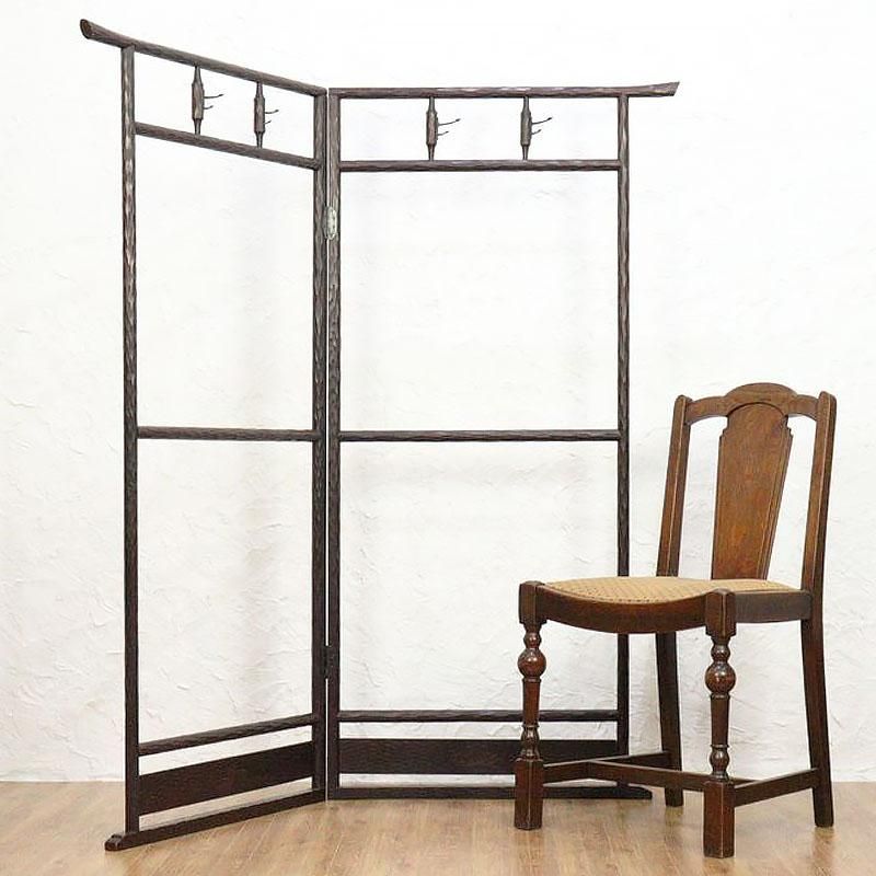 鎌倉彫 衣桁 二つ折り 和室用アンティーク家具