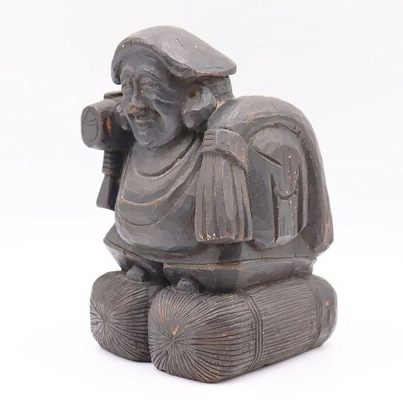 木彫り 大黒天 大正時代 置物 13×12×20.5cm