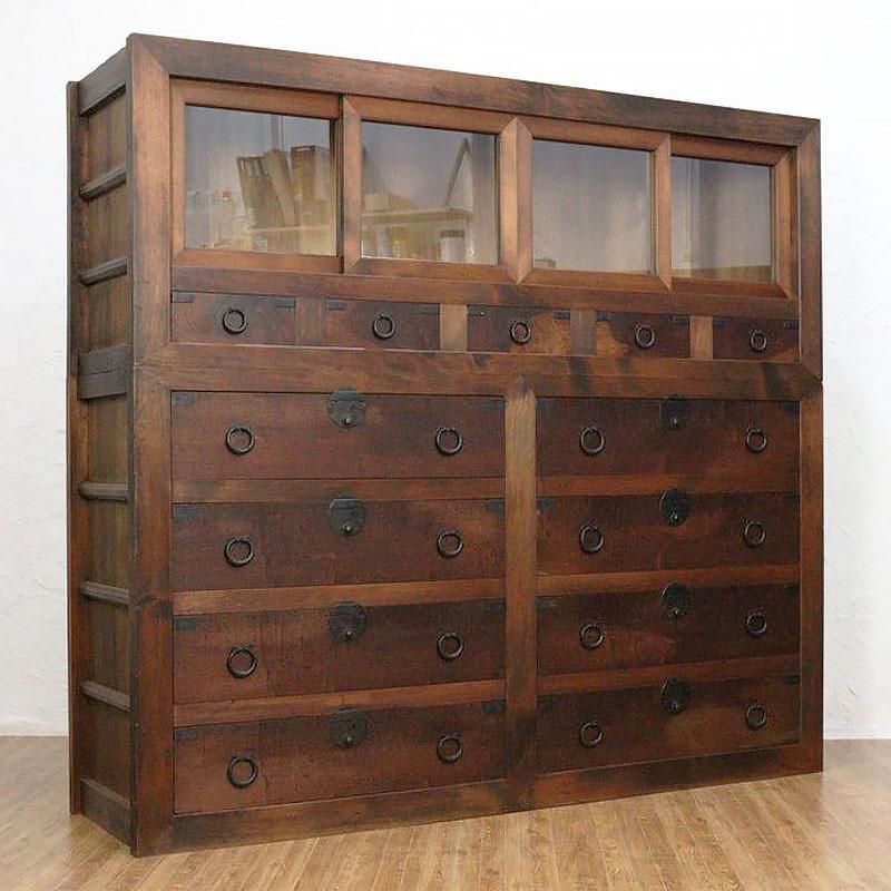 キャビネット 水屋箪笥 二段重ね 明治大正時代