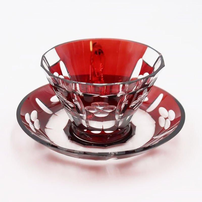 1805 手作りガラス 切子 カップ＆ソーサー 未使用 1805 手作りガラス