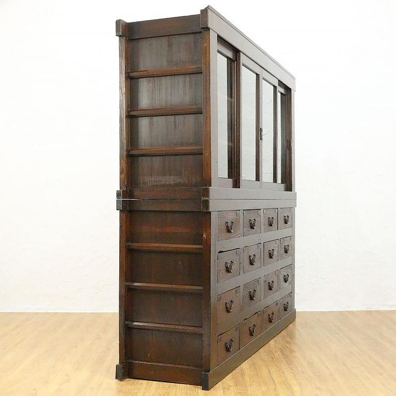 美しい棒箪笥 明治時代製 アンティーク キャビネット 和箪笥 船箪笥 水