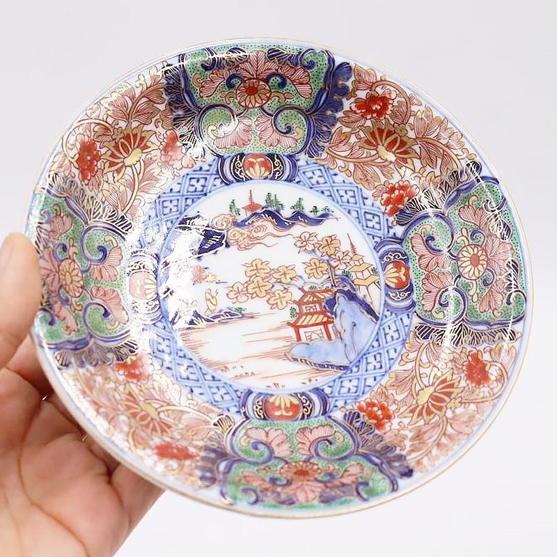 骨董 アンティーク 色絵 祥瑞 金襴手 双菊 瓢箪 向付 変形皿 2枚組