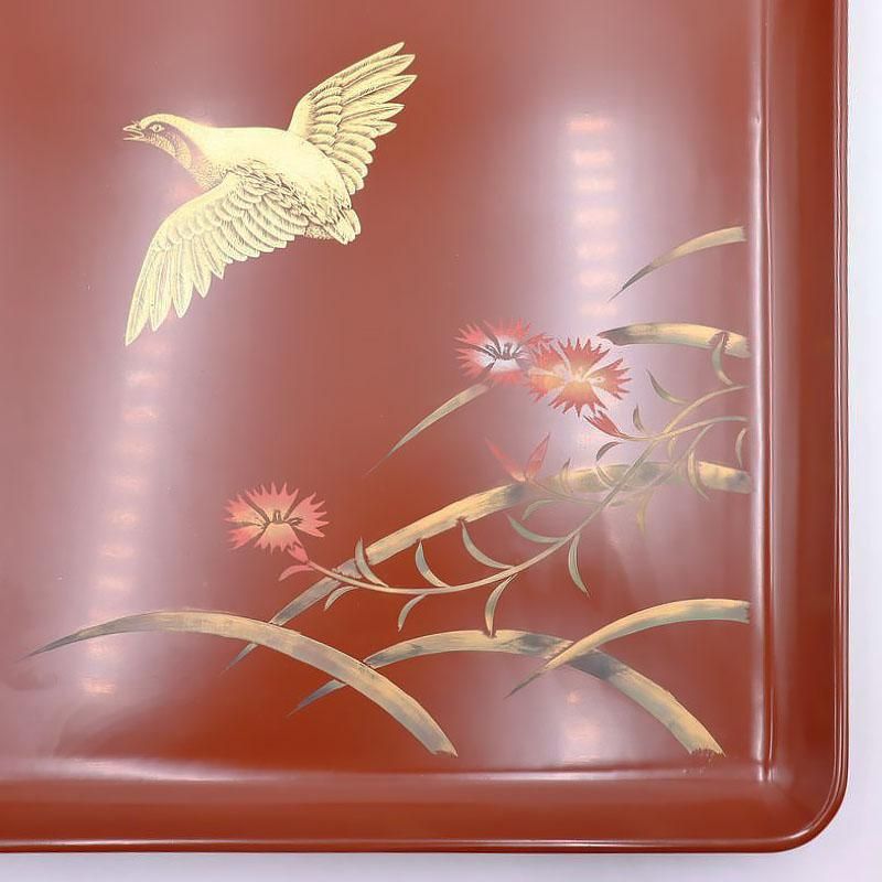 折敷 輪島塗 古代朱 沈金 昭和初期 36cm四方盆