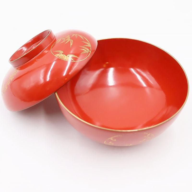 漆器 蓋椀 朱塗り 沈金入り 大正昭和初期 直径11.5cm