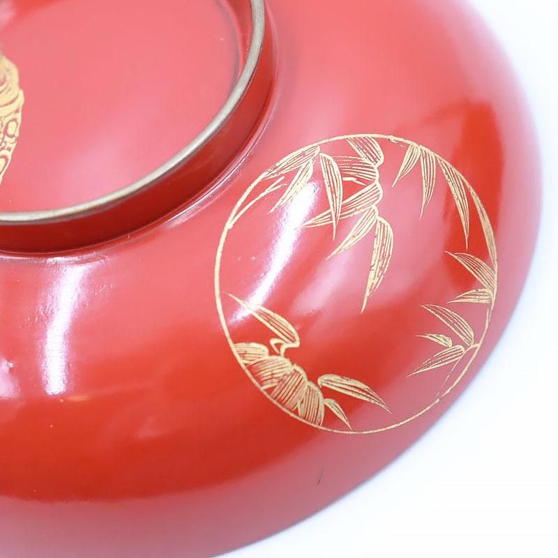 漆器 蓋椀 朱塗り 沈金入り 大正昭和初期 直径11.5cm