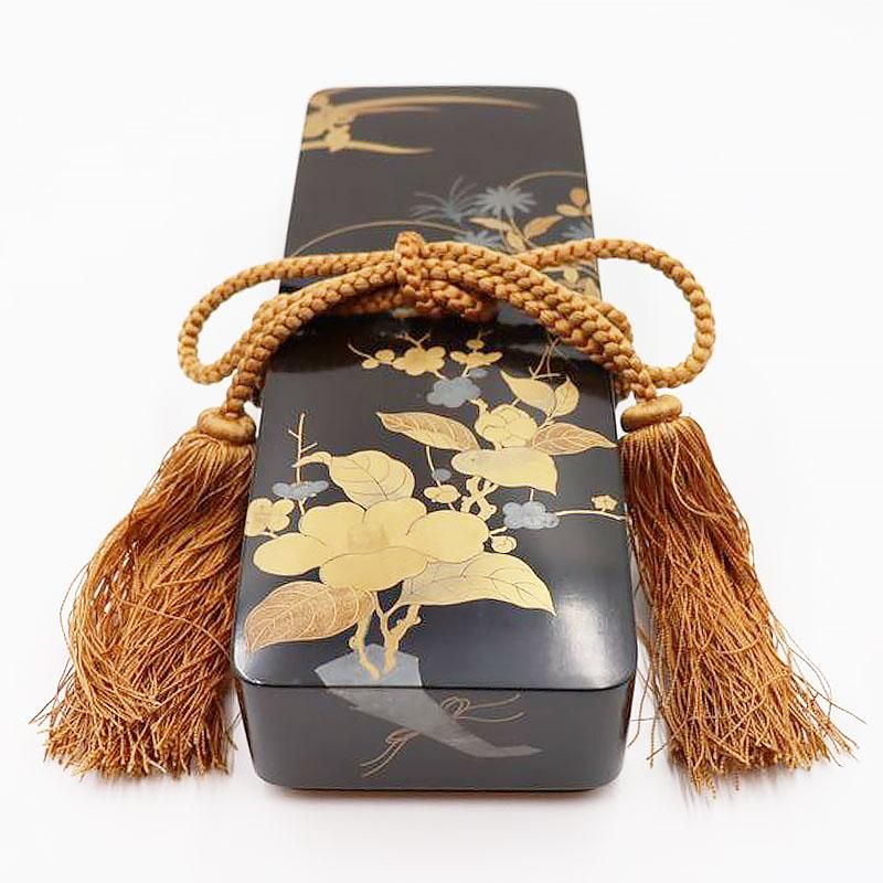 昭和レトロ 漆箱 漆器 文箱 花の装飾 昭和レトロ 漆箱 漆器 文箱 花の