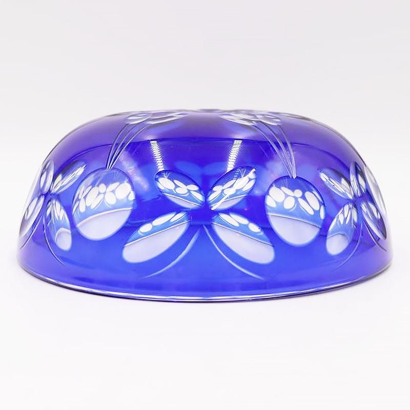 大正ロマン青切子鉢 アンティークカットガラスブルー