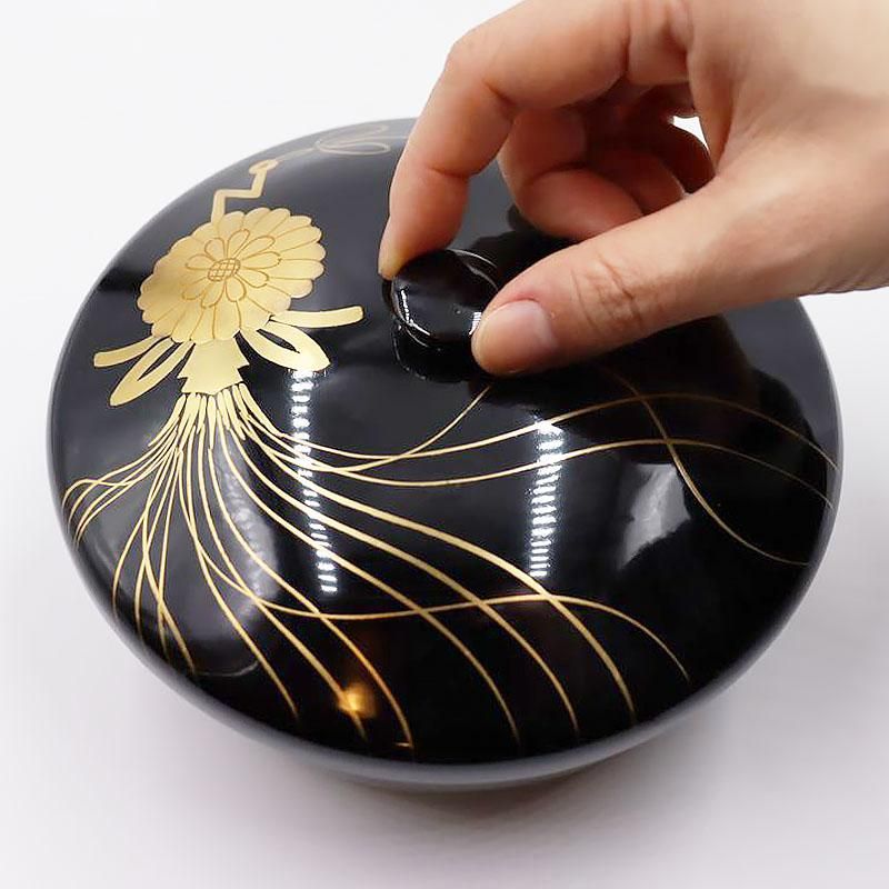 時代漆器 黒漆金蒔絵 花車文 ー段重箱 共箱付 菓子器 御節料理 古美術