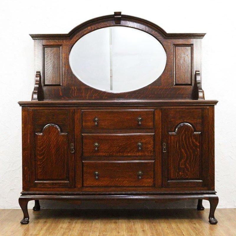 イギリスアンティーク ミラーバックサイドボード 収納家具 オーク材