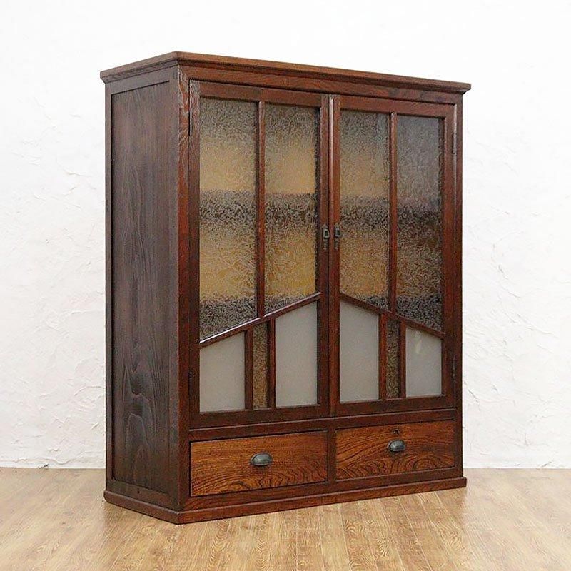 小売業者 アンティーク家具 本棚付ガラス戸棚 昭和レトロ 本棚 収納棚