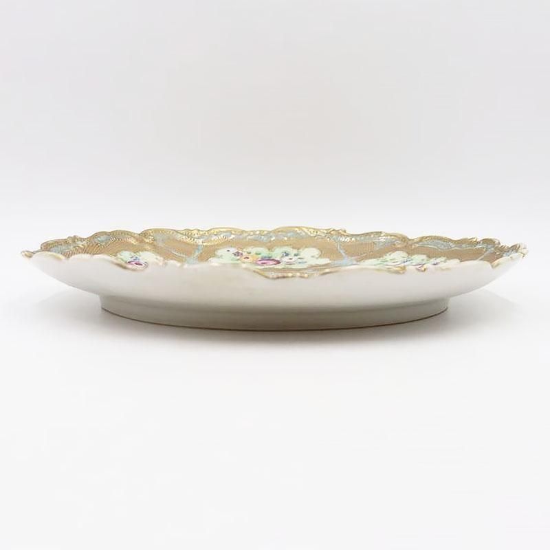 手描き明治ノリタケ女性庭園ローズ飾り皿31.5クラシックアンティーク