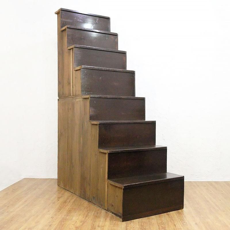 DIC112 明治大正期 和製アンティーク 階段箪笥 特大7段 左上がり